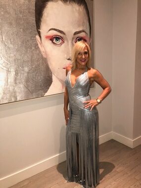 Herve Leger blue  Metallic Halter Maxi Dress